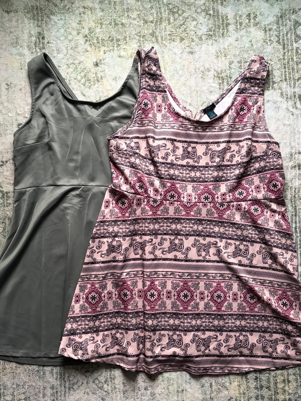 Lot Of 2 Rue 21 Plus Size 2X Skater Dresses Sage Green Boho Elephant Print